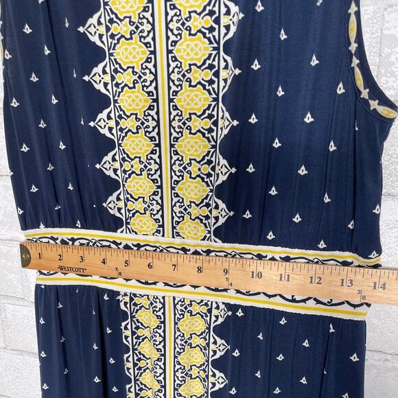 Nordstrom Max Studio M Tribal Stretch Maxi Dress Sleeveless Sundress Blue Yellow - Picture 6 of 7